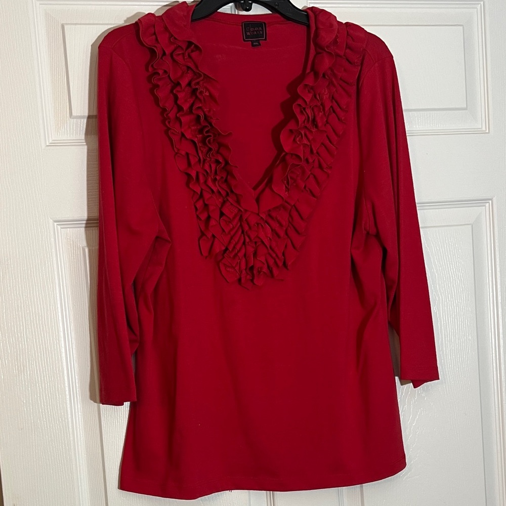 Elegant Ruffled Red Blouse